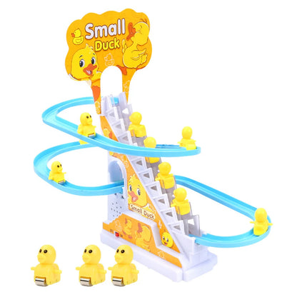 Kids Electric Climbing Stairs Toy DIY Small Penguin Dinosaur Rail Racing Track Music Roller Coaster Duck Toy For Baby Kids Gift