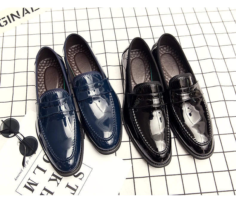 Summer Men Genuine Leather Casual Shoes Mens Wedding Black Dress Shoes Mens Banquet Loafers Blue Outdoor Walking Shoes Big Size