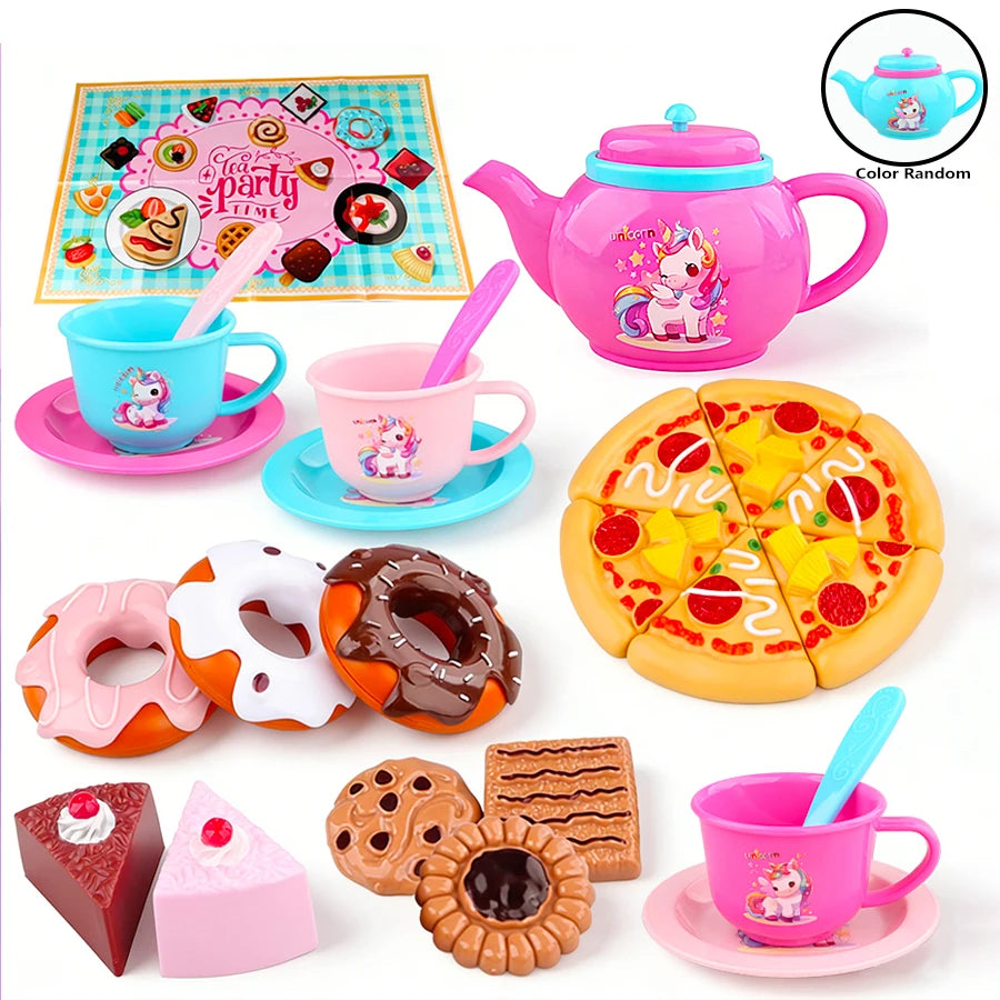 Girls' Afternoon Tea Toys, Party House Sets, 25 Pieces of Simulated Desserts, Cakes, Coffee, and Tea, Girls' Holiday Gifts