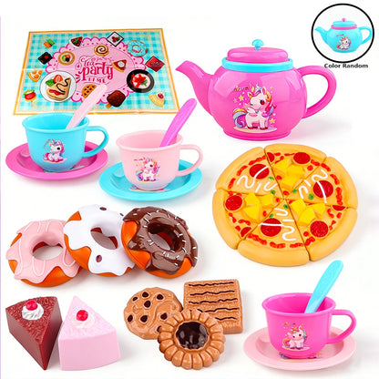 Girls' Afternoon Tea Toys, Party House Sets, 25 Pieces of Simulated Desserts, Cakes, Coffee, and Tea, Girls' Holiday Gifts
