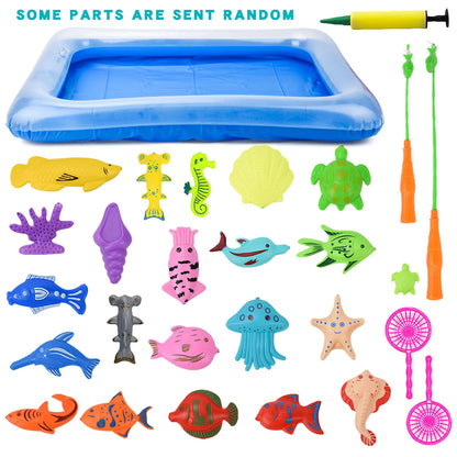 28 Fishing Toys (Randomly Colored), Plastic Floating Fish, Colorful Marine Animals, Fishing Toys, Water Table, Bathtub, Swimming