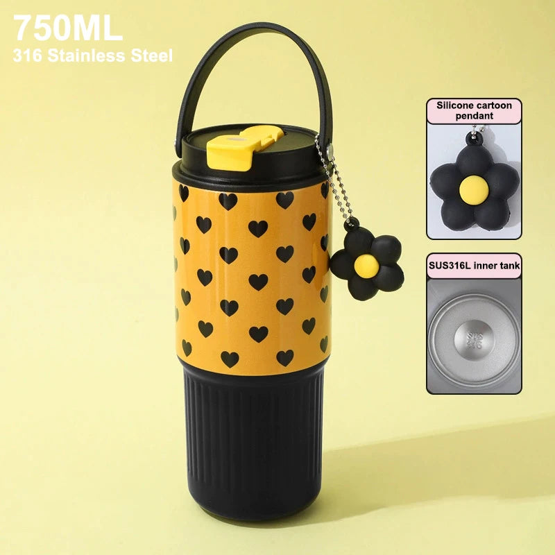 Cute Tumbler 750ML Water Bottle 316 Stainless Steel Vacuum Thermos Bottle Insulated Portable Thermos Cup Gift For Woman Girl