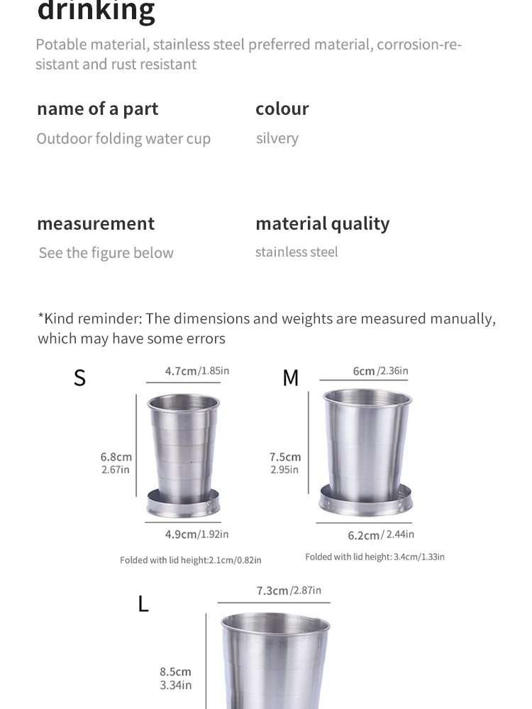 Outdoor Portable Camping Portable Metal Stainless Steel Telescopic Cups Folding Cups Drinks Cups.