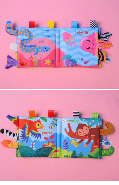 Montessori Education Baby Toys Busy Book Cartoon Animals Tail Interactive Parent-Child Fun Baby Cloth Book Baby Toys 0 6 Months