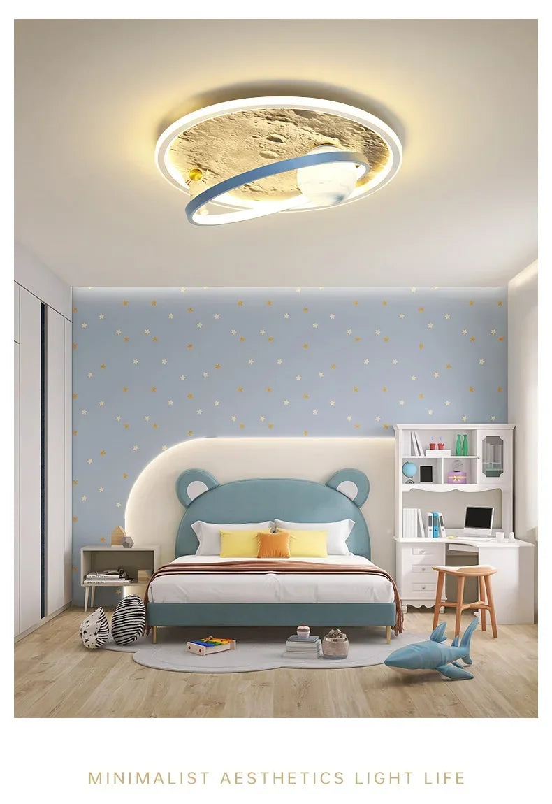 Children's room circular ceiling light moon astronaut light cartoon eye protection children's baby LED light room decoration