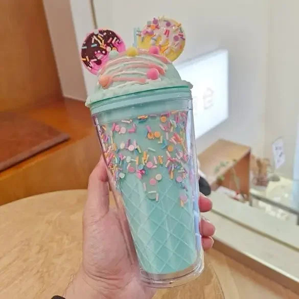 450ml Cute Water Bottle for Girls with Sequins BPA FREE Double Wall Tumbler with Straw Reusable Smoothie Cup Drinkware Xmas Gift