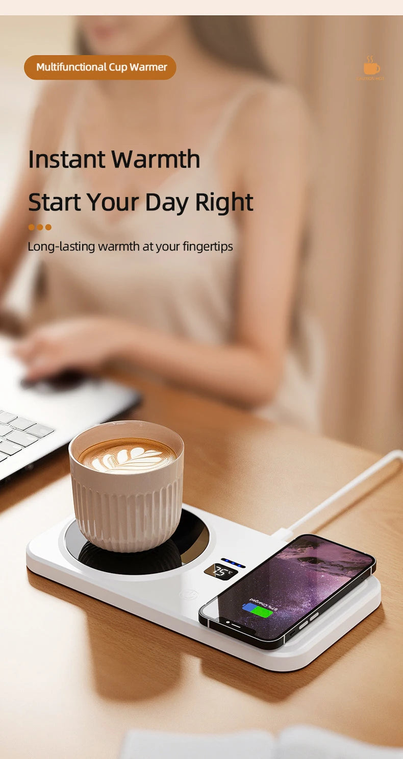 2 in 1 Coffee Mug Warmer Wireless Charger Multi-functional Cup Heating Pad 3 Gear Temperature Warmer Coaster For Milk Tea Water