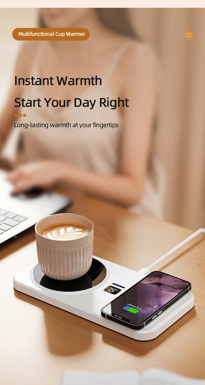 2 in 1 Coffee Mug Warmer Wireless Charger Multi-functional Cup Heating Pad 3 Gear Temperature Warmer Coaster For Milk Tea Water