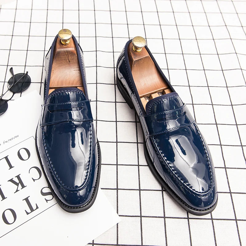 Summer Men Genuine Leather Casual Shoes Mens Wedding Black Dress Shoes Mens Banquet Loafers Blue Outdoor Walking Shoes Big Size