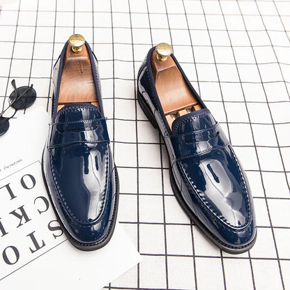 Summer Men Genuine Leather Casual Shoes Mens Wedding Black Dress Shoes Mens Banquet Loafers Blue Outdoor Walking Shoes Big Size
