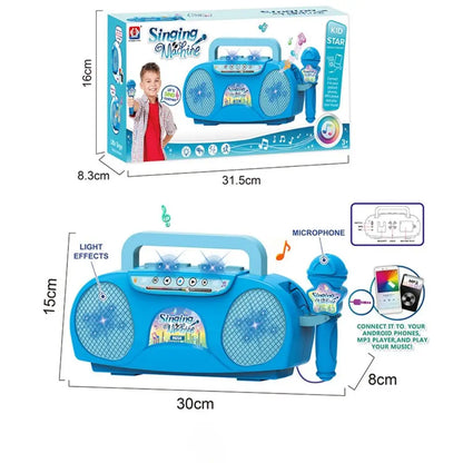 Singing Microphone Machine Kids Portable Karaoke Music Instrument With Lights Connect Phone Toys For Girl Boy Educational Gifts