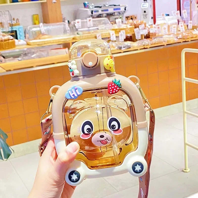 1L Water Bottle for Girls Cute Bear Plastic Cup Cartoon Travel Straw Mug Summer Sport Drink Kettle Portable Kawaii Kids Tumbler