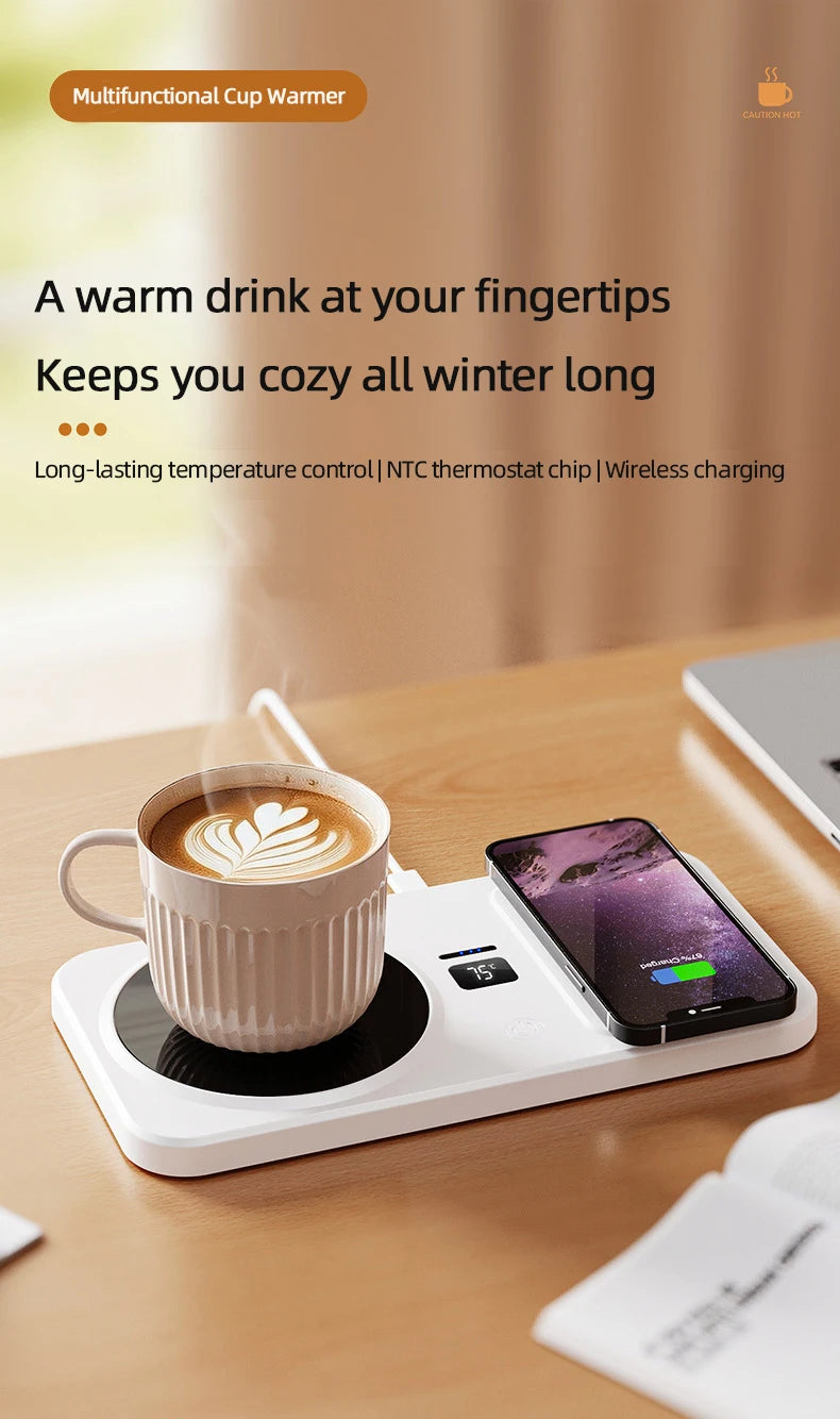 2 in 1 Coffee Mug Warmer Wireless Charger Multi-functional Cup Heating Pad 3 Gear Temperature Warmer Coaster For Milk Tea Water