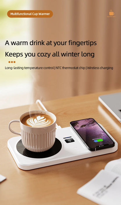 2 in 1 Coffee Mug Warmer Wireless Charger Multi-functional Cup Heating Pad 3 Gear Temperature Warmer Coaster For Milk Tea Water