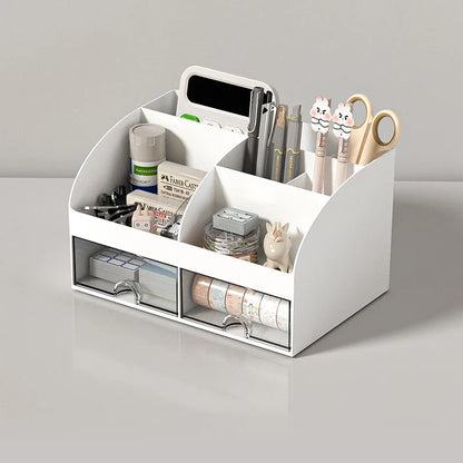 Home Office Desktop Stationery Storage Box 6 Compartments 2 Drawers Decorative Desk Organizer Dressing Table Makeup Storage Case