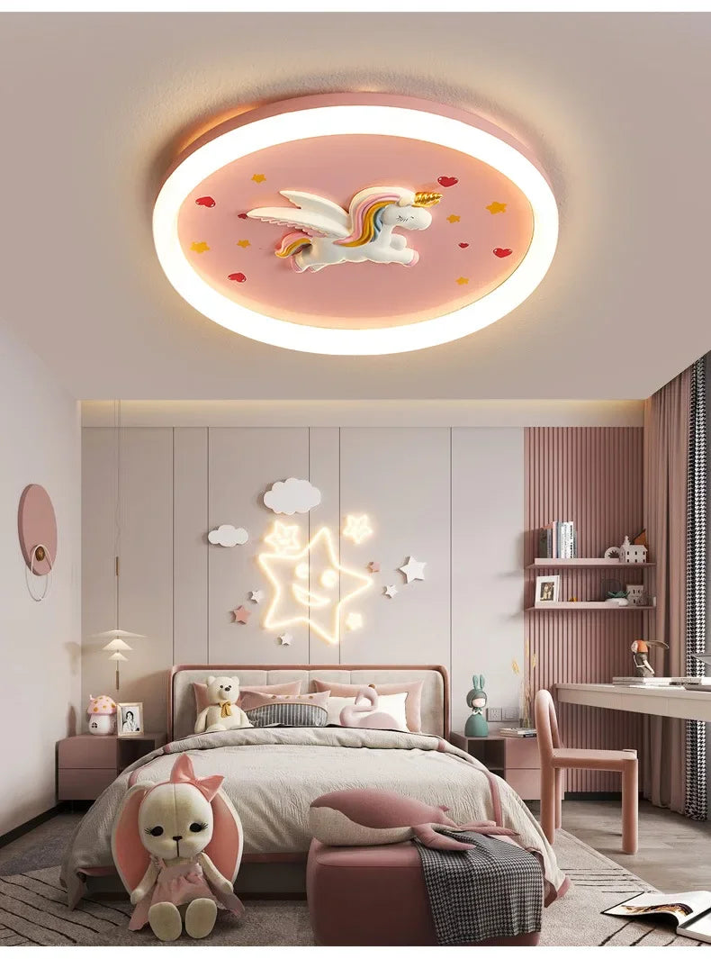 2026 Pink Rainbow Unicorn Light Princess Room Ceiling Lamps LED Warm Cute Nursery Children's Room Girl Bedroom Pegasus Ceiling L