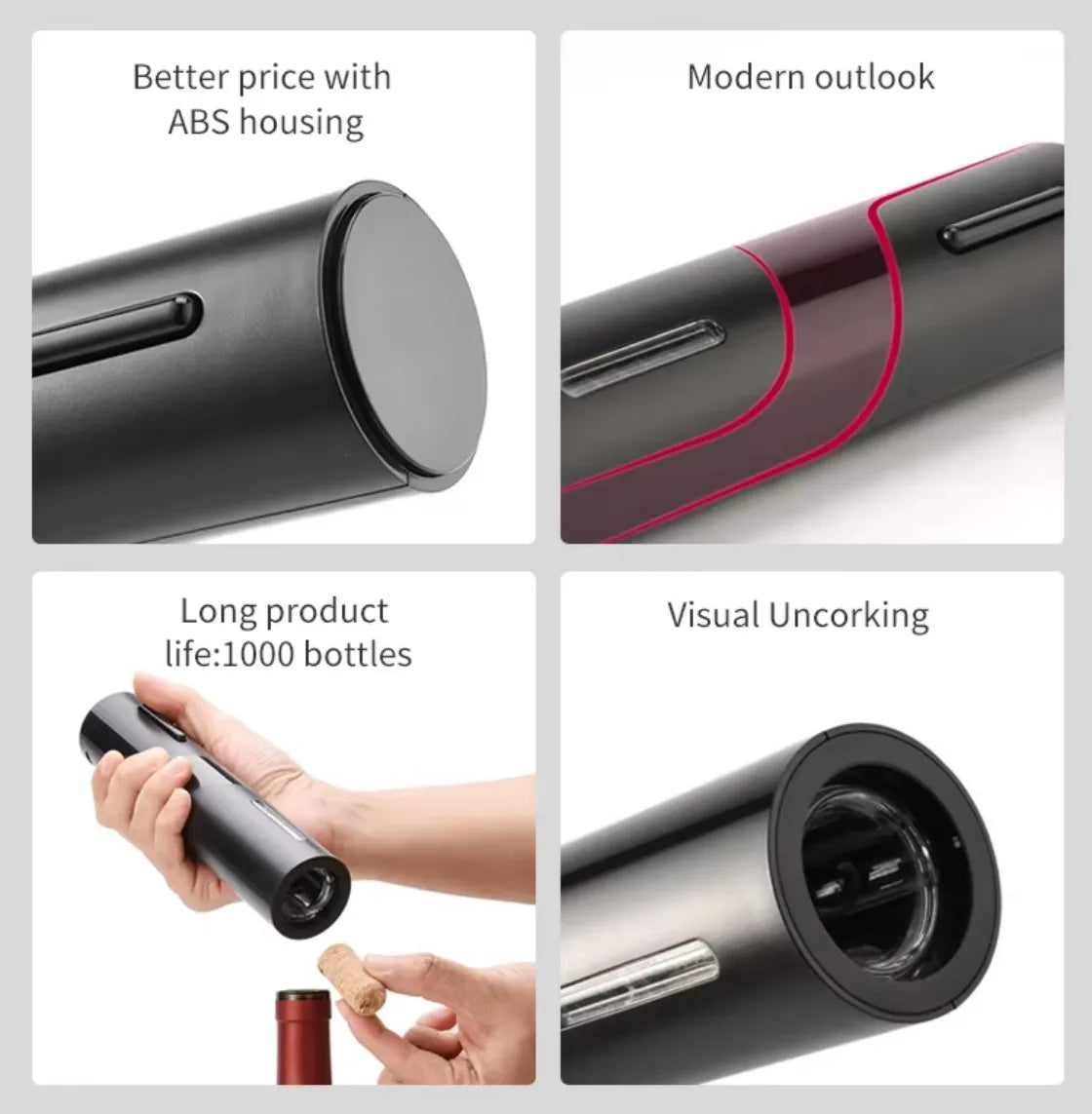 Electric Wine Bottle Opener Automatic Red Wine Corkscrew Wine Opener Wine Tools Kitchen Products Performance Plastic