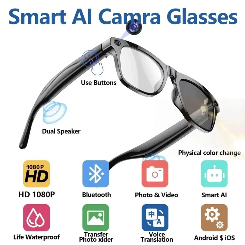Lenovo 2026 New 8K Bluetooth AI Glasses 1200MP HD Camera Chat GPT Voice Assistant Music Player Translate Call Smart Sunglasses