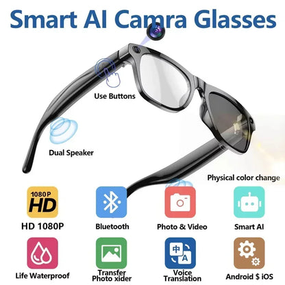 Lenovo 2026 New 8K Bluetooth AI Glasses 1200MP HD Camera Chat GPT Voice Assistant Music Player Translate Call Smart Sunglasses