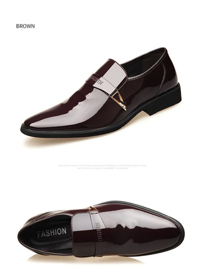 2026 Leather Shoes for Men Patent Leather Mens Casual Oxford Shoes Moccasin Glitter Male Footwear Designer Business Casual Shoes