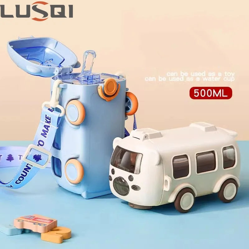 Cute Kids Water Bottle With Straw Fun 0.5L Car-Themed Drinkware For Toddlers Leakproof BPA-Free