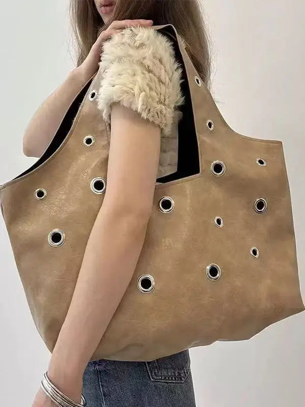 Women Bag 2026 New Fashion PU Rivet High-Capacity Shoulder Bag Handbag Simple Office Lady Women Bags