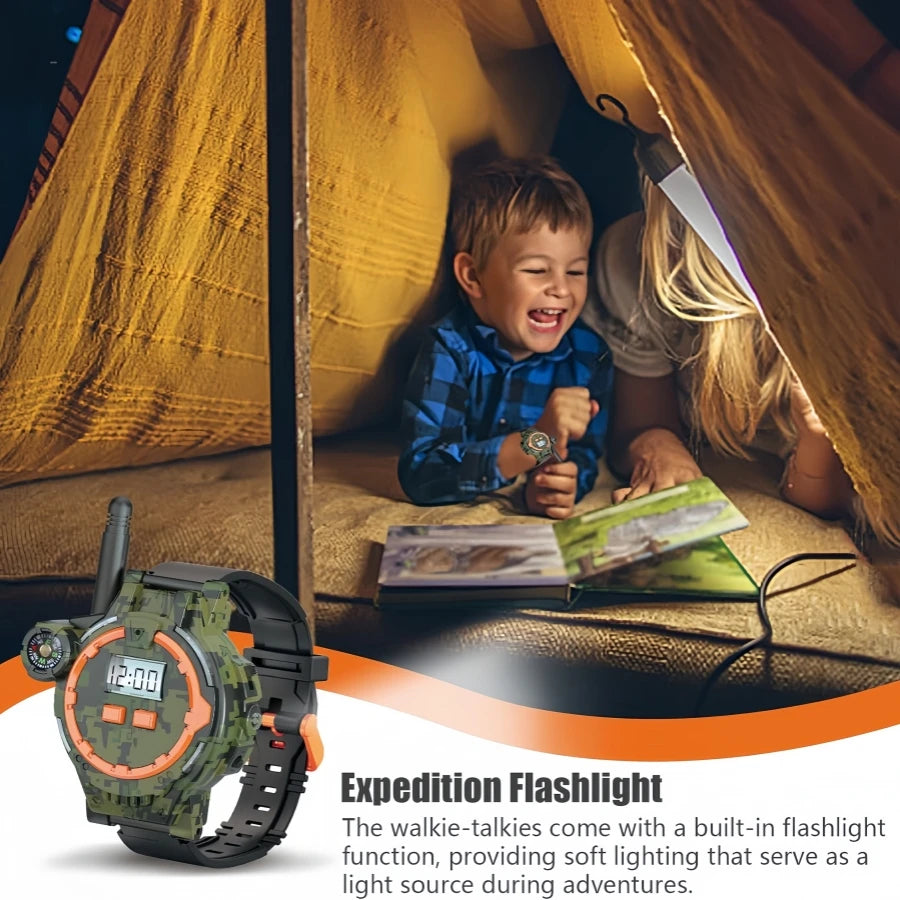 2PCS Rechargeable Walkie Talkies for Kids,Two-Way Radio Walky Talky with Flashlight and Compass,200 Meter Transmission Range,Out