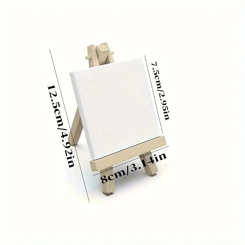 6/12set Mini Canvas And Easel Set - Primed White Wood Easel Stretched Blank Canvases for Wedding Decoration And Sign Painting