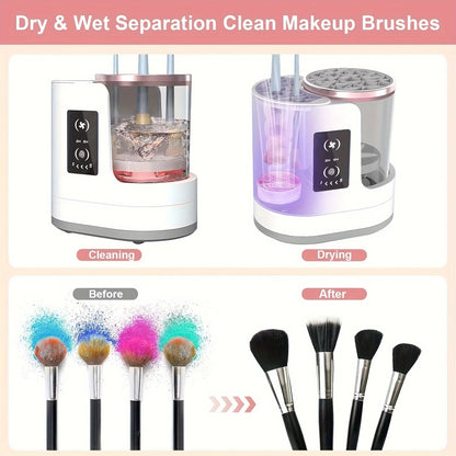 Portable Three-in-One Electric Makeup Brush Cleaner with Dryer USB Deep Cleaning for Various Sizes of Beauty Brushes including