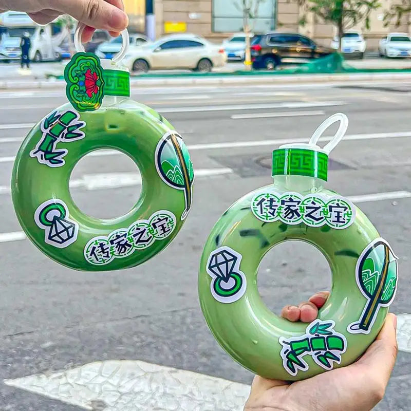 350ML Cute Donut Kids Water Bottle Leak-Proof Travel Cup Children Anti Fall Transparent Drinking Bottle Sports Water Bottle