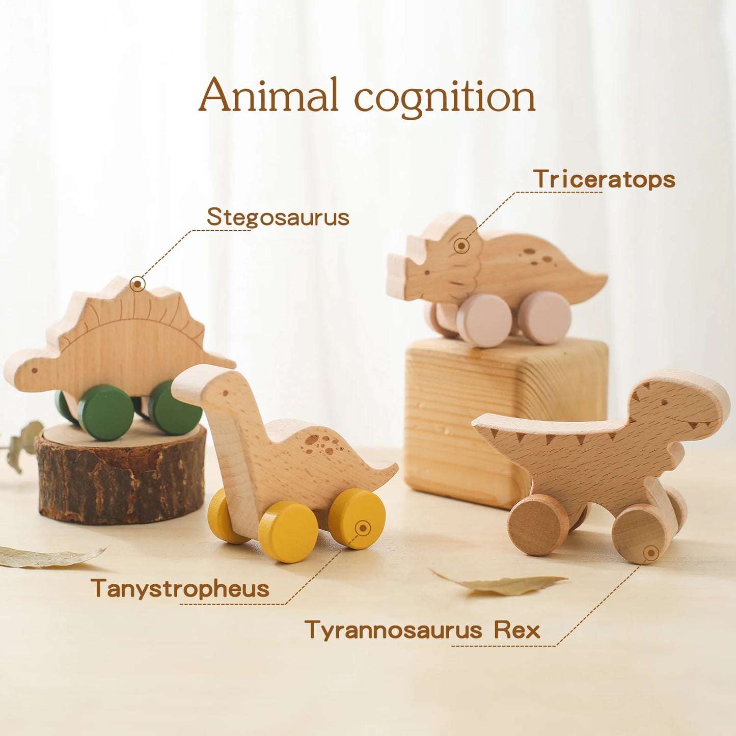 Montessori Wooden Toys Dinosaur Car Education Wooden Blocks Baby Toys From 3-5 Years Black Walnut Wooden Car Toys For Children