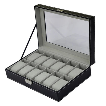 Watch Box, 12-10-6-Slots Watch Case with Large Glass Lid, Removable Watch Pillows, Watch Box Organizer, Gift for Loved Ones
