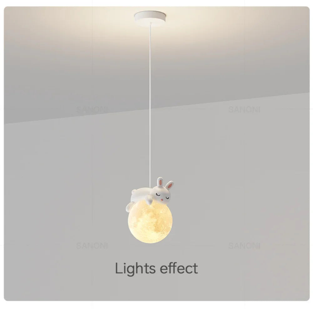 Nordic Little Bear LED Pendant Lamp Cute Rabbit For Hanging Lamp Dining Room Child Bedroom Bedside Chandelier Home Decor Fixture