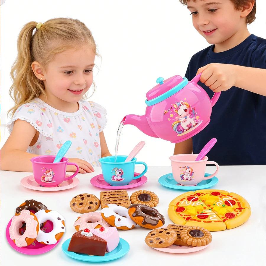 Girls' Afternoon Tea Toys, Party House Sets, 25 Pieces of Simulated Desserts, Cakes, Coffee, and Tea, Girls' Holiday Gifts