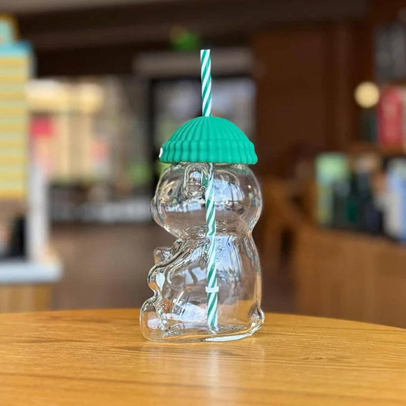 Transparent Bear Shape Plastic Or Glass Cup With Straw Coffee Mug For Men Women Birthday Christmas Gift Beverage Milk Tea Cup