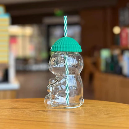 Transparent Bear Shape Plastic Or Glass Cup With Straw Coffee Mug For Men Women Birthday Christmas Gift Beverage Milk Tea Cup