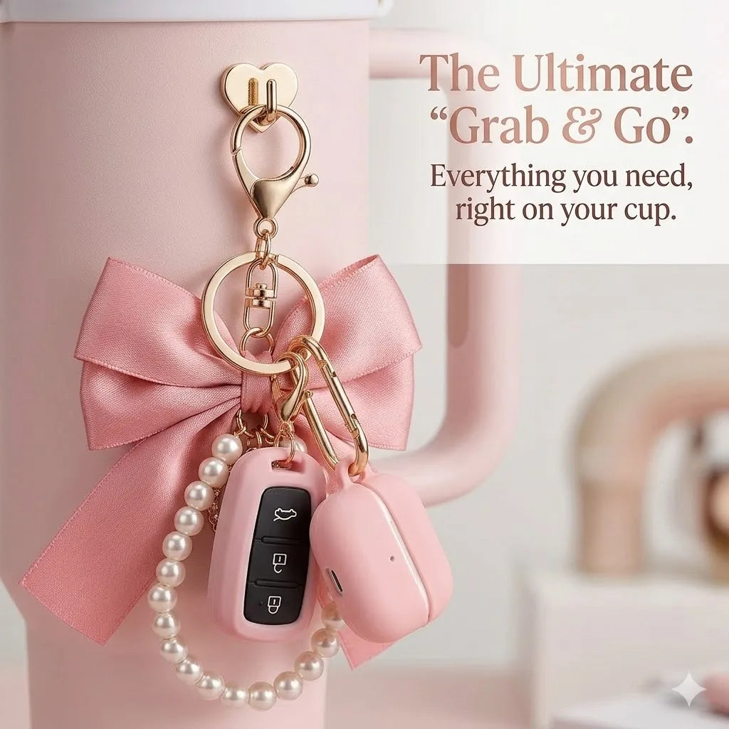 6pcs Tumbler Accessories Set for Stanley 40oz 30oz Cup, Perfect Gift, Coquette Bow & Pearl Style Water Bottle Decor for Gift