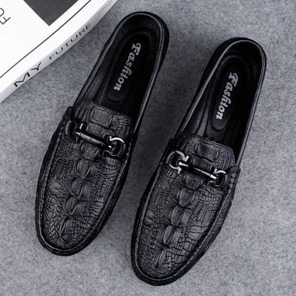 Mens Slip On Loafers Genuine Leather Casual Shoes Driving Moccasins Flats Luxury Brand Classic Black Handmade