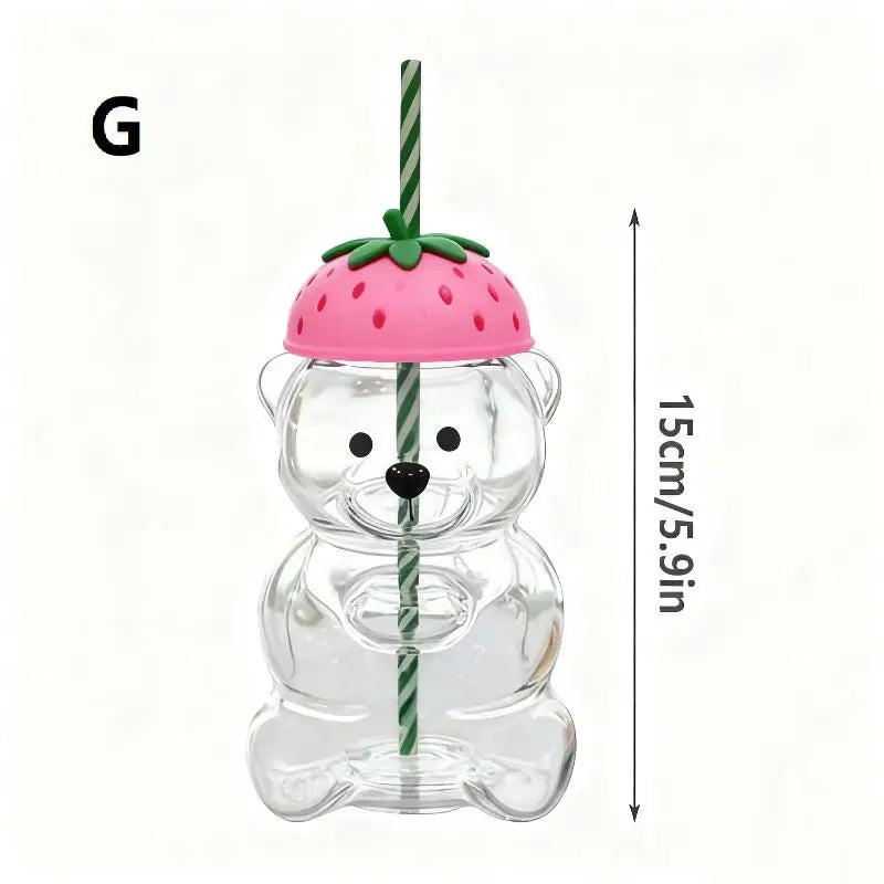 Bear Coffee Cup  Cartoon Bear Shaped Coffee Mug Cute Bear Mug Plastic Cup With Straw Transparent Creative Milk Coffee Water Cups