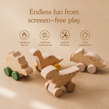 Montessori Wooden Toys Dinosaur Car Education Wooden Blocks Baby Toys From 3-5 Years Black Walnut Wooden Car Toys For Children