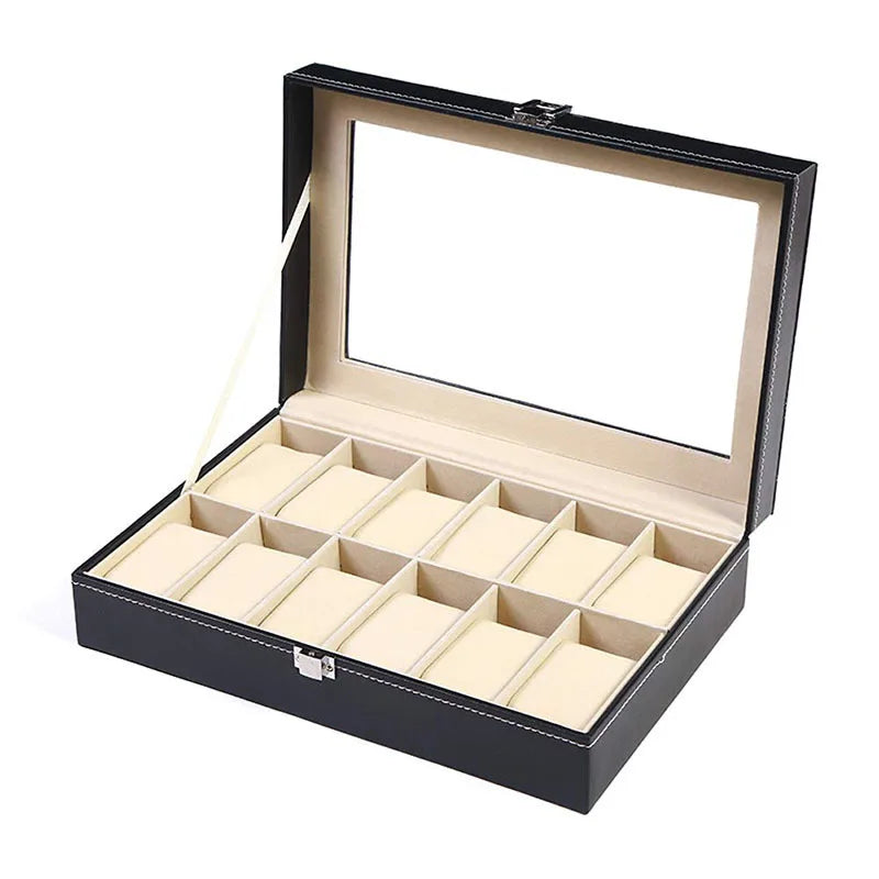 Watch Box, 12-10-6-Slots Watch Case with Large Glass Lid, Removable Watch Pillows, Watch Box Organizer, Gift for Loved Ones
