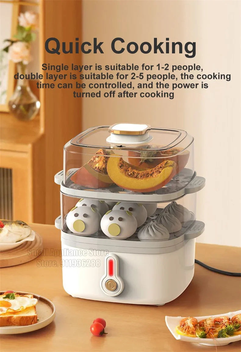 Mini Steamer Electric Steam Pot Cooking Steaming Home Two-layer Transparent Food Dumplings Household Pan Warmer Multicooker