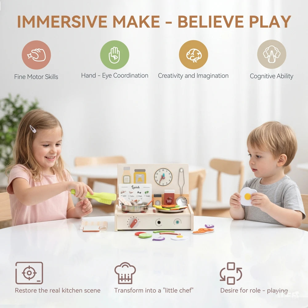 Wooden Kitchen Simulation Toy Set Baby Pretend Play Game Montessori Interactive Toys For Children Baby life Skills learning Toys
