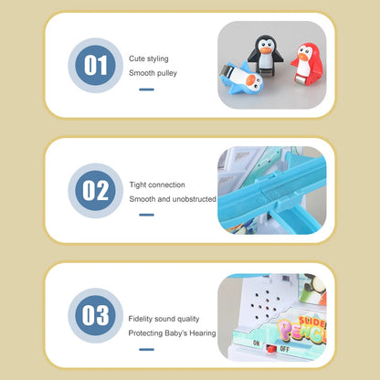 Kids Electric Climbing Stairs Toy DIY Small Penguin Dinosaur Rail Racing Track Music Roller Coaster Duck Toy For Baby Kids Gift