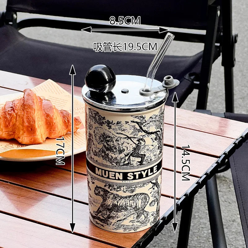 Portable Tumbler with Straw Summer Outdoor Cup Vacuum Insulated BPA-Free Leakproof Travel Mug for Camping Beach Office Home