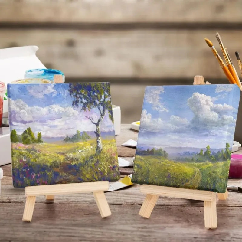 6/12set Mini Canvas And Easel Set - Primed White Wood Easel Stretched Blank Canvases for Wedding Decoration And Sign Painting