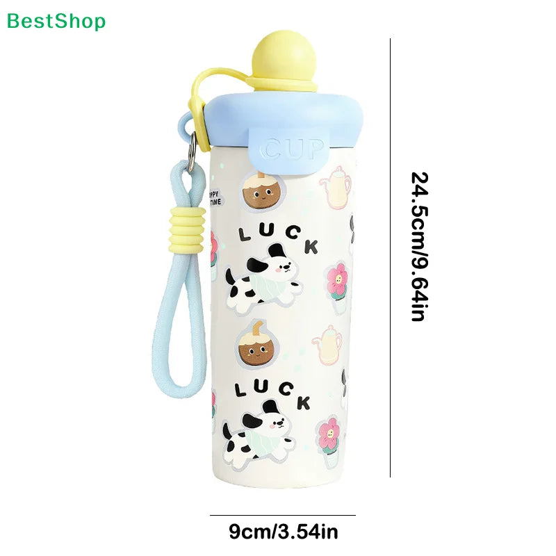 〔R〕Cartoon Animal Float Ball Water Bottle - 316 Stainless Steel Insulated Tumbler with Straw & Carry Strap for Kids and Students
