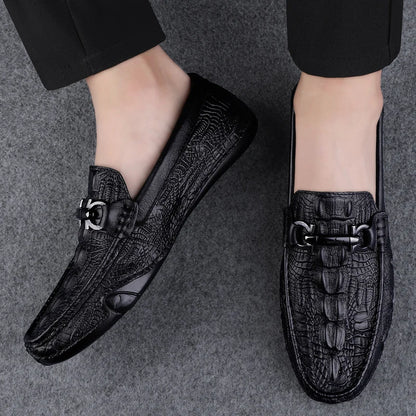 Mens Slip On Loafers Genuine Leather Casual Shoes Driving Moccasins Flats Luxury Brand Classic Black Handmade