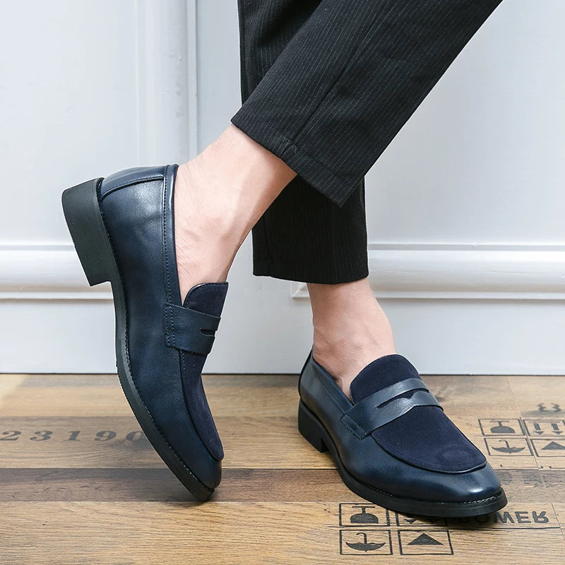 Summer Men Genuine Leather Casual Shoes Mens Wedding Black Dress Shoes Mens Banquet Loafers Blue Outdoor Walking Shoes Big Size