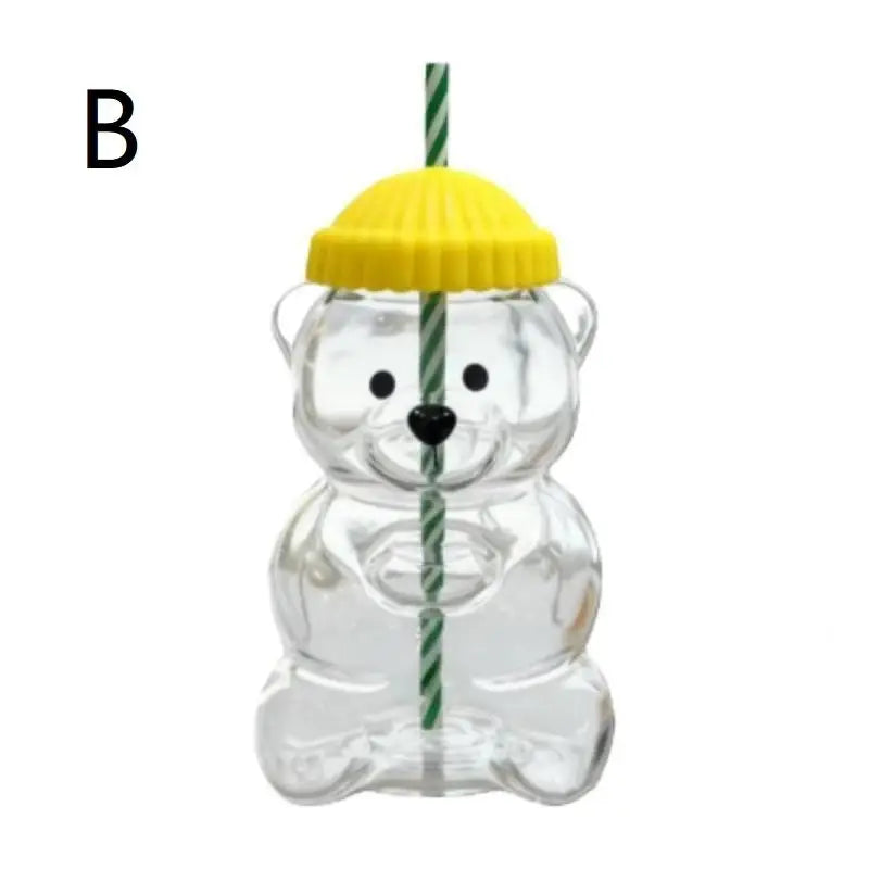 Bear Coffee Cup  Cartoon Bear Shaped Coffee Mug Cute Bear Mug Plastic Cup With Straw Transparent Creative Milk Coffee Water Cups